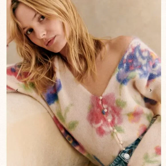 NEW Sezane Teresa Cardigan Monday Pink Cream Kid Mohair Sweater Knit French - Picture 4 of 12